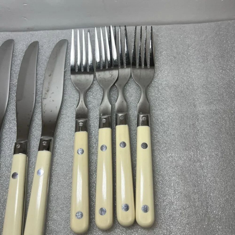 Vintage WF Mardi Gras Stainless Flatware White Handle MCM 20 Piece Set Served 4